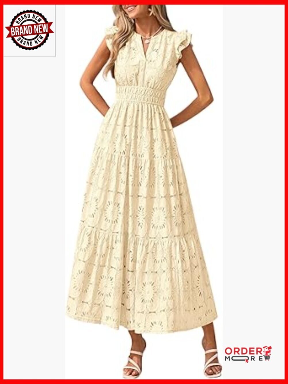 Boho Maxi Dress Floral Lace V Neck Flutter Sleeve Tiered Summer Wedding Guest